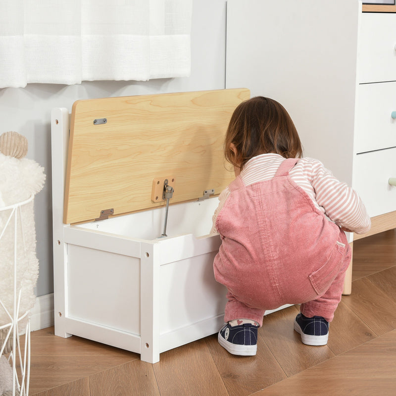 Organizador de Brinquedos para crianças acima de 2 anos Banco de Armazenamento Infantil de Madeira de Pinho com Tampa de Amortecimento e Encosto Alto para Sala de Jogos quarto 60x30x50cm Banco