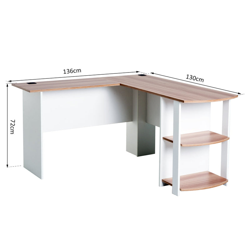 Mesa de Computador PC Escritório para Oficina Casa Tipo Esquineira Forma L com Estantes Madeira - 136,2x130,4x72cm