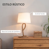 Candeeiro de Mesa Rústico com Base de Metal e Corda de Canhâmo Ecrã de Tecido Suporte para Lâmpadas E27 de Máx. 40W para Sala de Estar Dormitório Ø30x56cm Bege