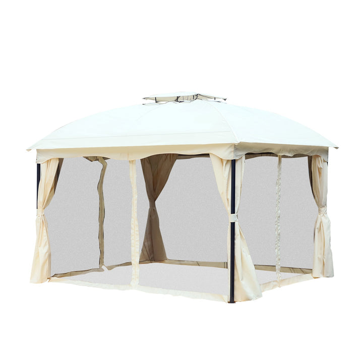 Pérgola Exterior 3x3.65x2.75m de Jardim Marco de Ferro com Parede Lateral e Mosquiteira Cor Creme