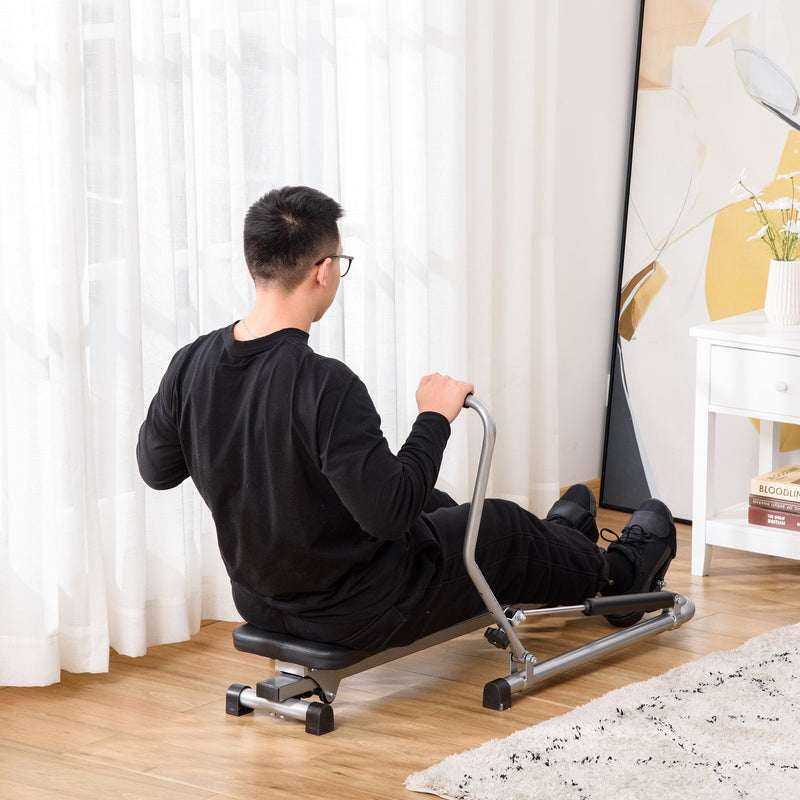 Máquina de Remo Hidráulico Dobrável com 4 Níveis de Resistência Ecrã Digital e Pedal Antiderrapante para Fitness em Casa Aço 129x70x70cm Preto e Prata