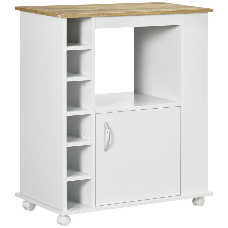 Móvel Auxiliar de Cozinha com Rodas Móvel Buffet de Cozinha com Porta Compartimentos de Armazenamento Móvel Auxiliar para Microondas de Estilo Moderno 75x39,5x88cm Branco e Carvalho