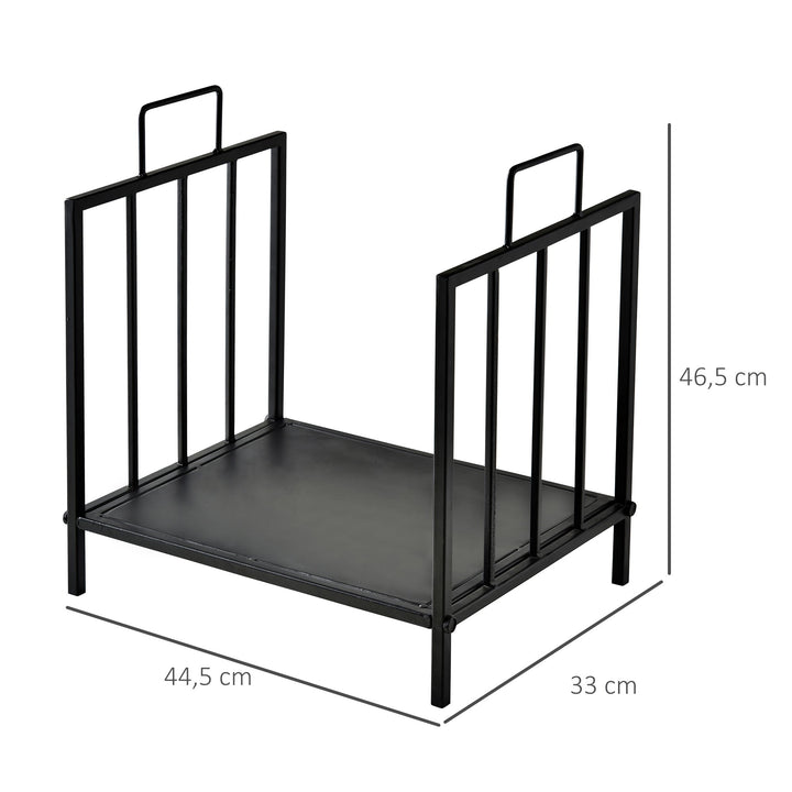 Prateleira de lenha para lareira tradicional Armazenamento de madeira com alças 44,5x33x46,5 cm Preto