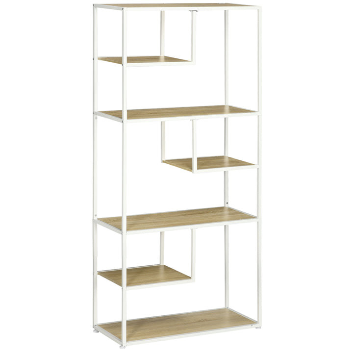 Estante de Armazenamento Estante para Livros com Estrutura de Aço para Escritório Sala de Estar Estúdio 83x34x180cm Carvalho e Branco