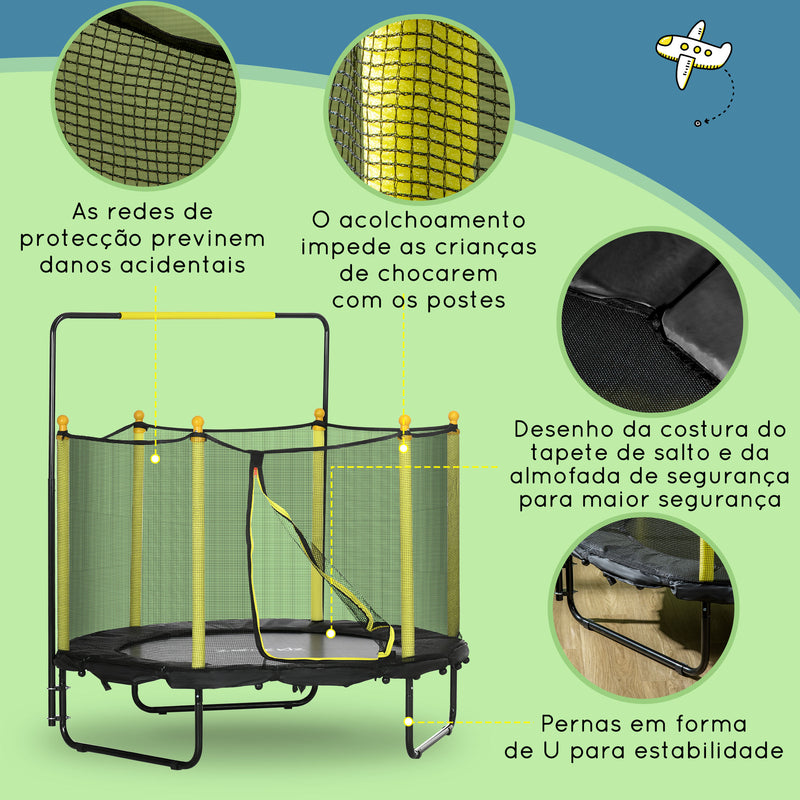 Trampolim Infantil Ø110 cm Trampolim para Crianças de 1-10 Anos com Rede de Segurança Barra Ajustável para Interior e Exterior Ø140x120-140 cm Preto