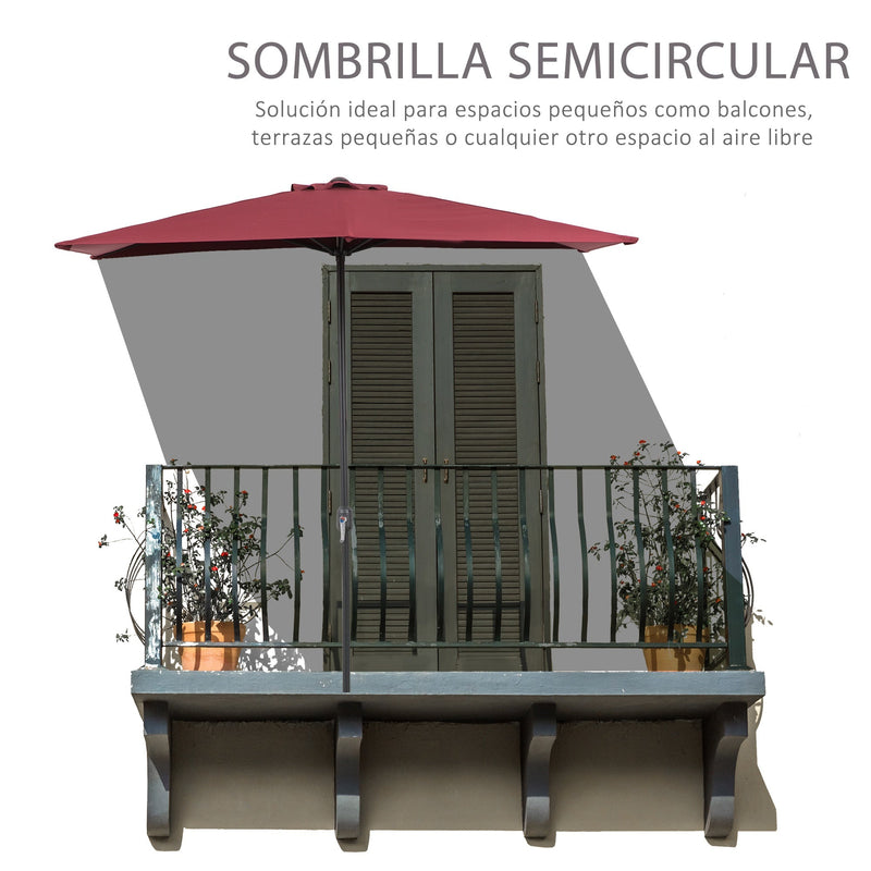 Chapéu de Sol Semicircular de Jardim Chapéu de Sol a manivela Resistente à Água e Anti UV para Pátio Terraço 230x130x245cm Vinho