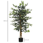 Ficus Artificial com Troncos 130 cm Planta Artificial com Vaso e 702 Folhas Realistas para Decoração de Sala de Estar Dormitório Ø15x130 cm Verde