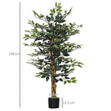 Ficus Artificial com Troncos 130 cm Planta Artificial com Vaso e 702 Folhas Realistas para Decoração de Sala de Estar Dormitório Ø15x130 cm Verde