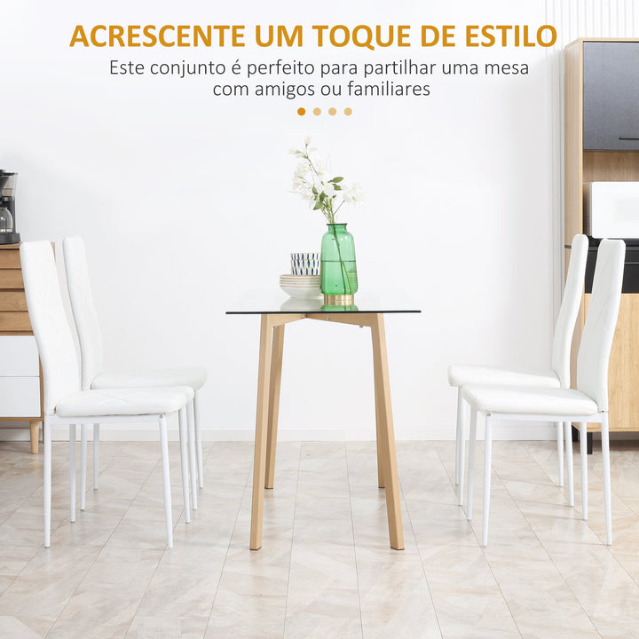 Conjunto de 4 Cadeiras de Sala de Jantar Estofadas em Couro Sintético Cadeiras de Cozinha com Encosto Alto e Pés de Aço Carga Máxima 120kg 41x50x97cm Branco