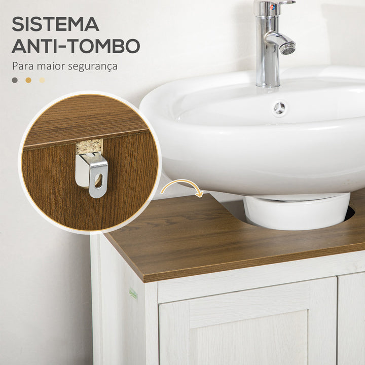 Móvel para Lavatório Pousar Armário para Casa de Banho de Madeira com 2 Portas e Prateleira Ajustável Estilo Moderno 60x30x60cm Branco Envelhecido e Madeira