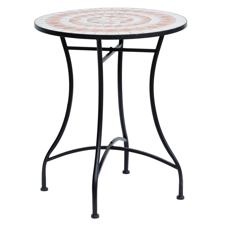 Mesa de Jardim Mesa Mosaico Cerâmica e Redonda Mesita de Café para Varanda Terraço F60x71cm
