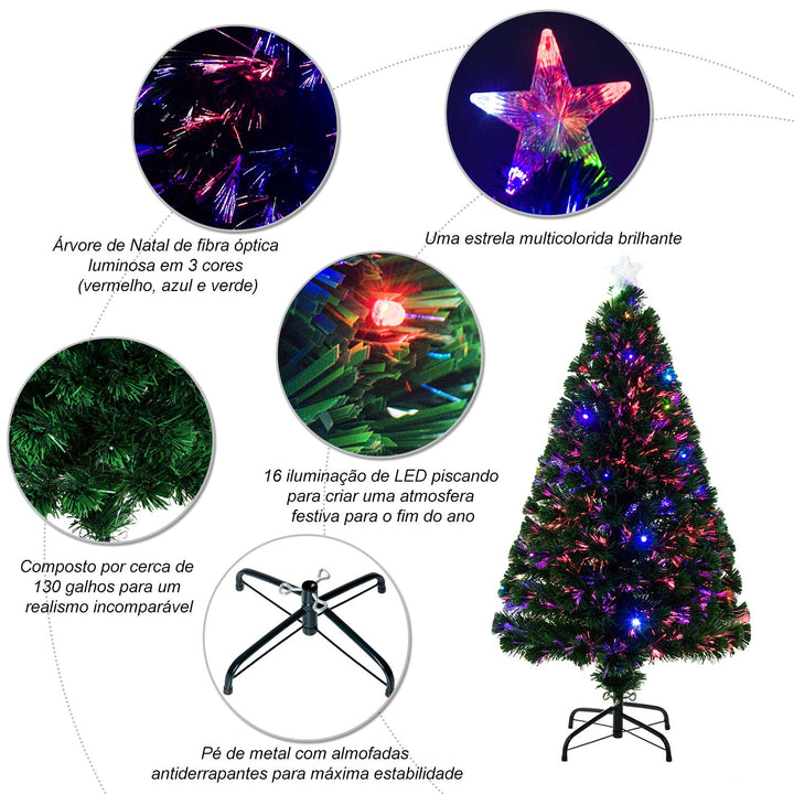 Árvore de Natal artificial com fibra óptica F60x120cm + 16 LED de 3 cores perfeitas para decoração de Natal