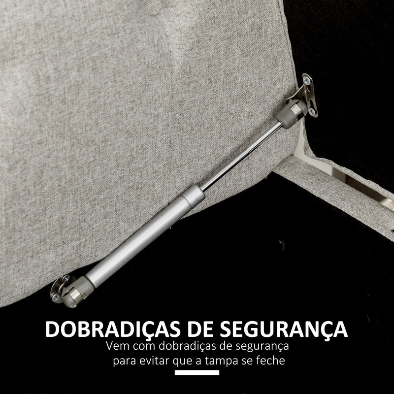 Banco de Pé de Cama Banco de Armazenamento de Linho com Dobradiças na Tampa Pés de Madeira e Apoio para os Braços para Dormitórios Sala de Estar Corredor Carga 150kg 146,5x49x74,5cm Cinza Claro