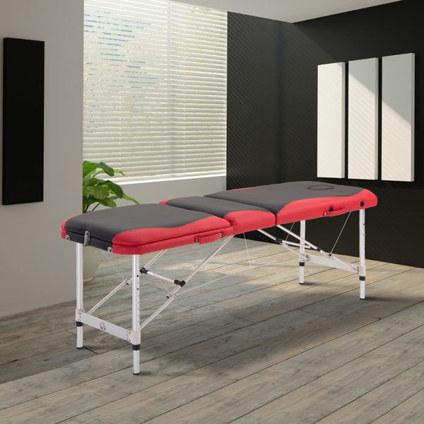 Marquesa de Massagem Alumínio Dobrável 185 x 60 cm Tatuagem Terapia Cama Preto Vermelho