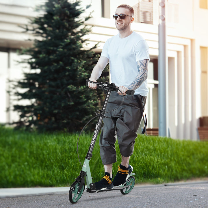 Trotinete Dobrável para Adultos e Crianças acima de 14 Anos Trotinete com Guiador Ajustável Rodas Grandes de 200mm Amortecimento e Travão Carga Máxima 100kg 91,5x36,5x91-104cm Verde