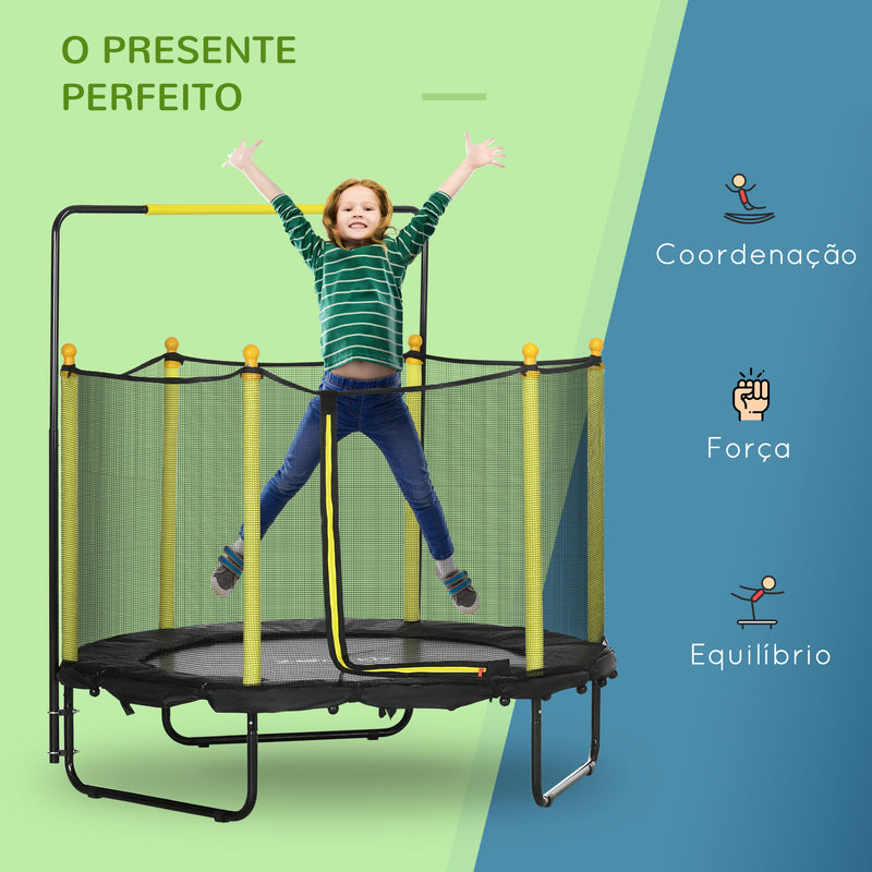 Trampolim Infantil Ø110 cm Trampolim para Crianças de 1-10 Anos com Rede de Segurança Barra Ajustável para Interior e Exterior Ø140x120-140 cm Preto