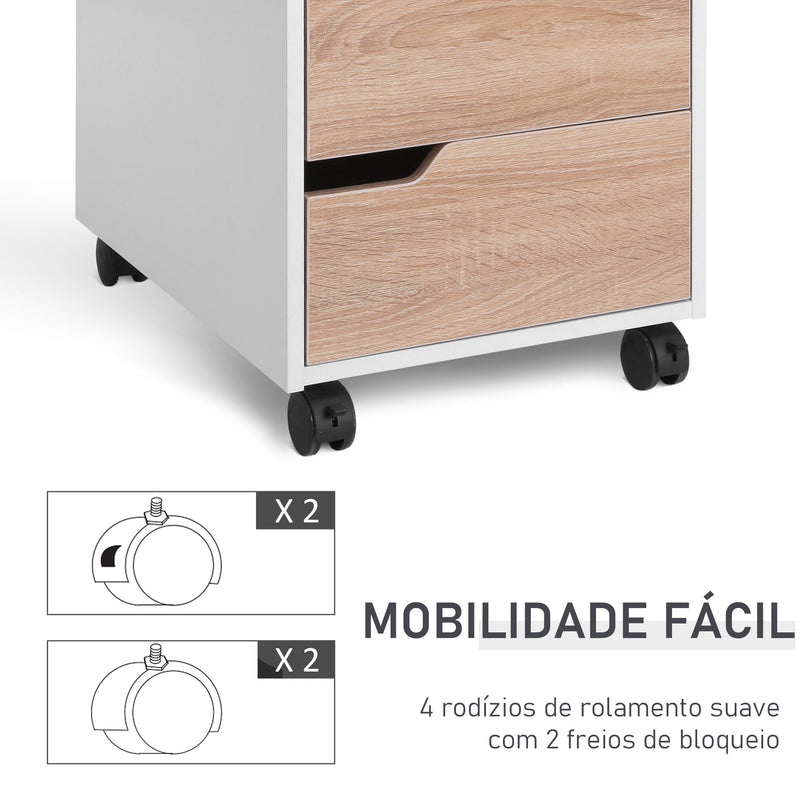 Bloco de Gavetas Arquivo Móvel para Escritório Madeira 3 Gavetas Com Rodinhas (2 delas com Travão) 40x50x57,5 cm MDF