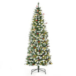 Árvore de Natal Nevada Artificial 180cm com 300 Luzes LED Branco Quente 618 Ramos Ignífugos de PVC Decorações Incluidadas e Base Dobrável Ø65x180cm Verde