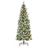 Árvore de Natal Nevada Artificial 180cm com 300 Luzes LED Branco Quente 618 Ramos Ignífugos de PVC Decorações Incluidadas e Base Dobrável Ø65x180cm Verde