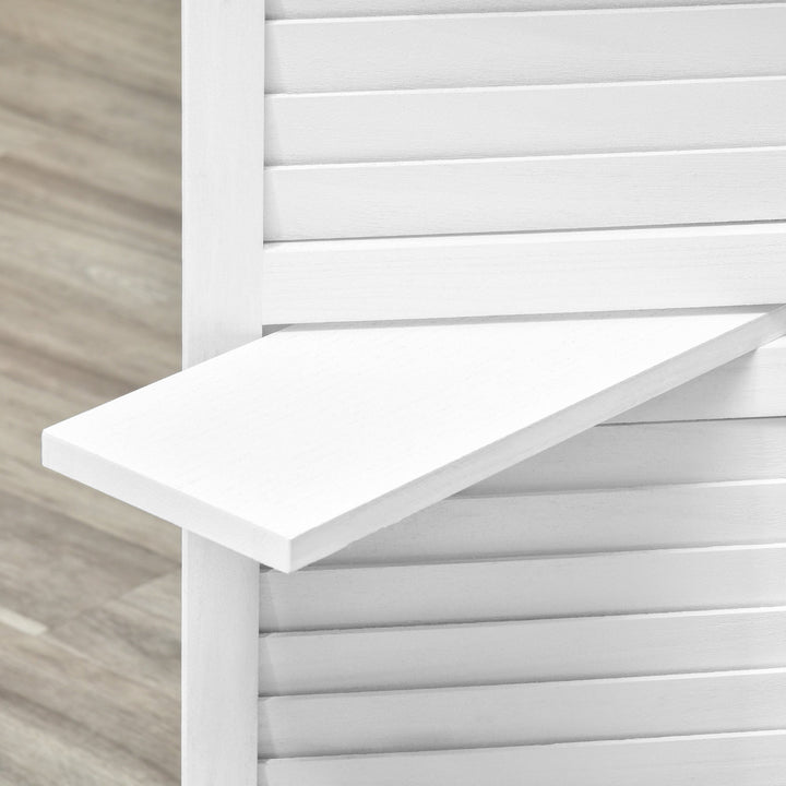 Biombo de 4 Painéis de Madeira Separador de Ambiente Dobrável com 3 Prateleiras Removíveis Desenho Persiana para Dormitório Escritório 160x170cm Branco