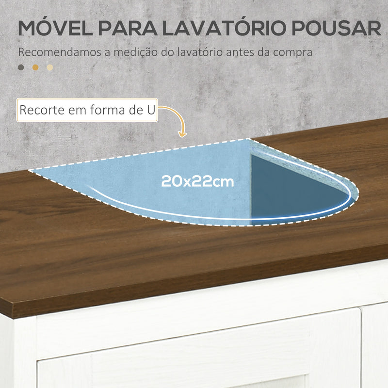 Móvel para Lavatório Pousar Armário para Casa de Banho de Madeira com 2 Portas e Prateleira Ajustável Estilo Moderno 60x30x60cm Branco Envelhecido e Madeira