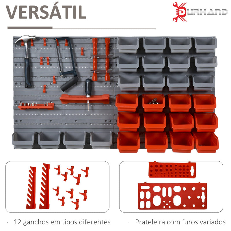 Organizador de ferramentas com caixas e ganchos 63,5x22,5x95,5cm cinza e vermelho