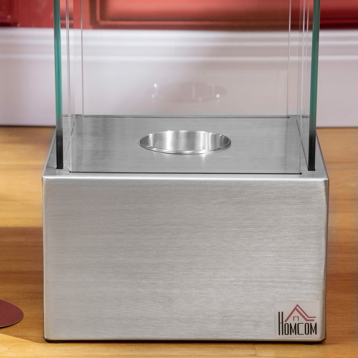 Lareira de Bioetanol de Pé 25x25x60cm Capacidade de 0,4L Combustão de 2 Horas Estufa de Bioetanol de Aço Inoxidável para Interior e Exterior Prata