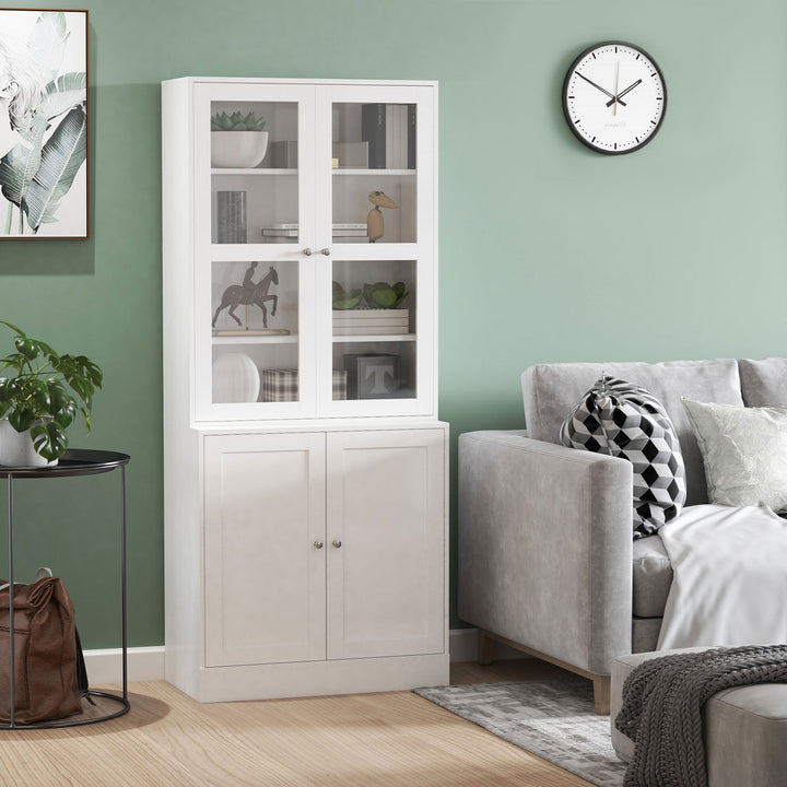 Vitrine para Sala de Estar Estante de Livros com 4 Portas e Prateleiras Superiores com Altura Ajustável Estilo Moderno Multiúso para Cozinha Escritório Dormitório 76x40x178,5 Branco