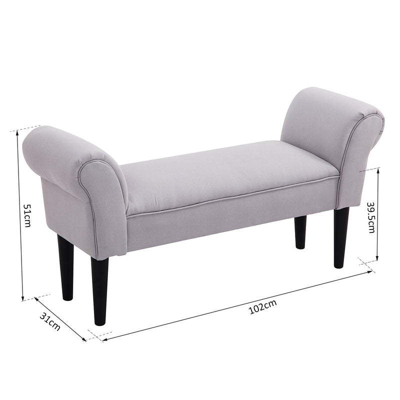 Banco de Pé de Cama Banco estofado com braços Banco de madeira para quarto sala de estar Hall 102x31x51cm Carga 130kg cinza