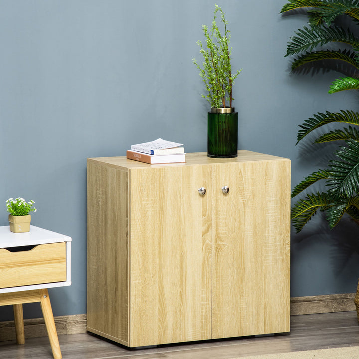 Aparador de Sala de Estar com 2 Portas Armário Auxiliar com 2 Prateleiras para de Livros Roupa Brinquedos Estilo Moderno 70x39x70cm Natural