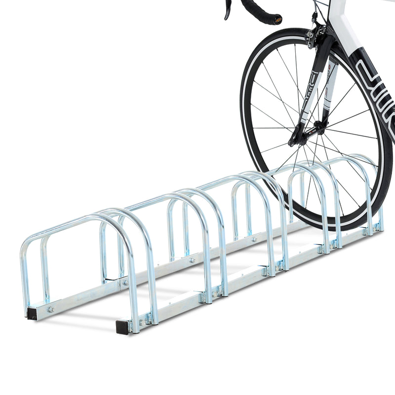 Estacionamento para 5 Bicicletas Suporte de Aço para Estacionar Bicicletas no Chão para Interior e Exterior 145x33x27cm Prata