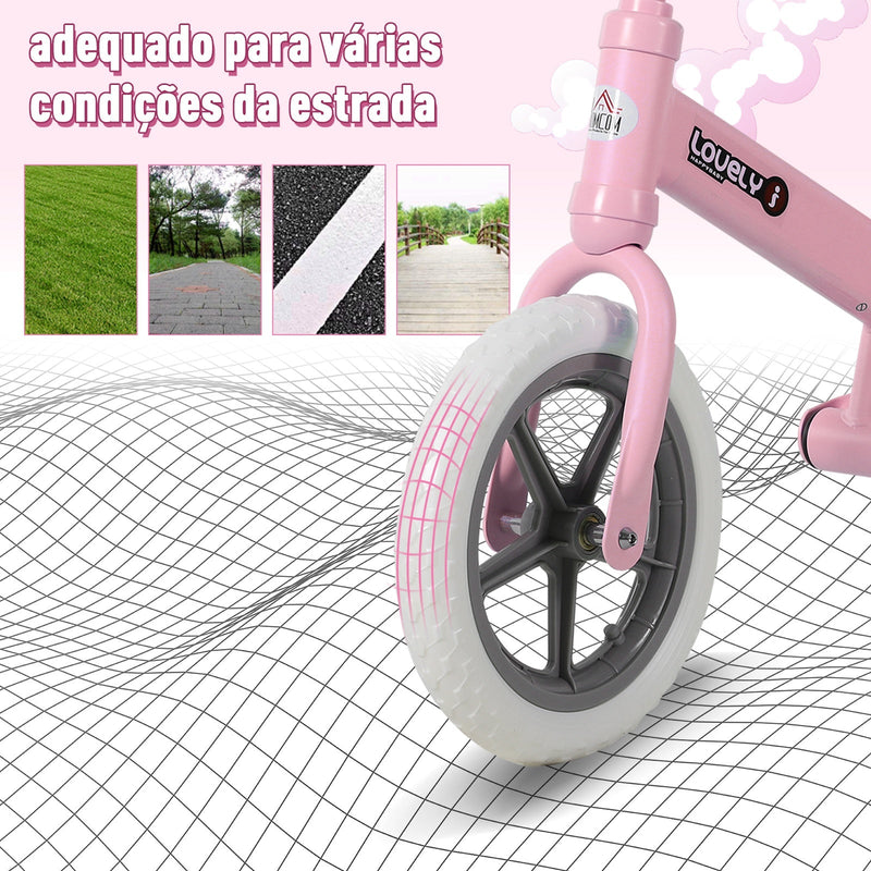 Bicicleta sem pedais para crianças acima de 2 anos para treinar equilíbrio 85x36x54 cm (CxLxA) rosa