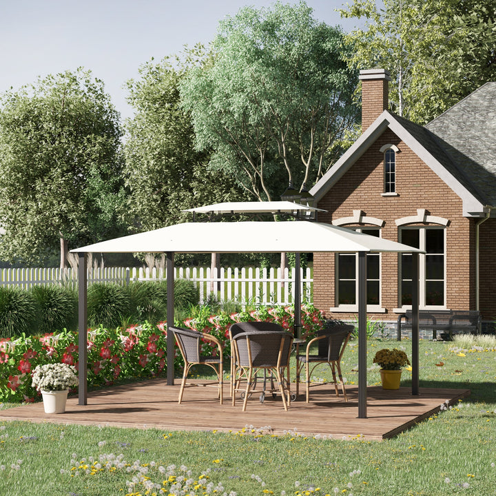 Teto de Substituição 4x3m para Pérgola de Jardim 2 Níveis Respirável com 8 Orifícios de Drenagem Cobertura Superior de Substituição para Pérgola Exterior Bege