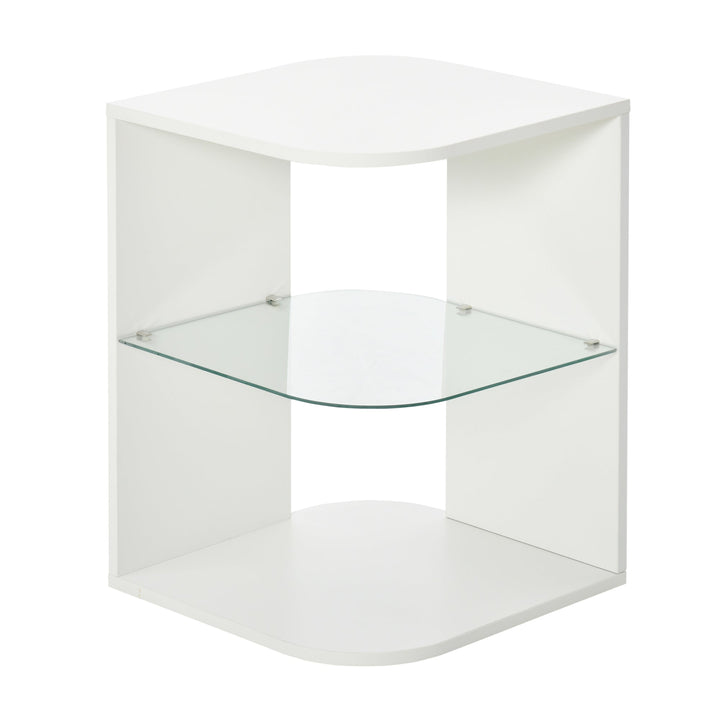 Mesa Auxiliar Moderna Mesa de Cabeceira com 3 Prateleiras 1 de Vidro para Sala de Estar Dormitório 40x40x56cm Branco