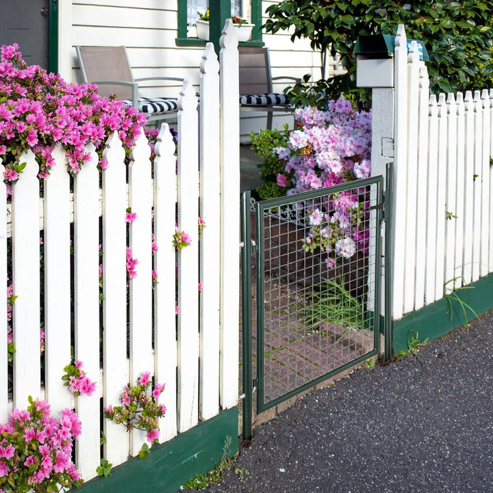 Porta para Vedação de Jardim de Aço com Maçaneta de Fechadura e 3 Chaves Porta de Vedação para Exterior Pátio Terraço 97x150cm Verde