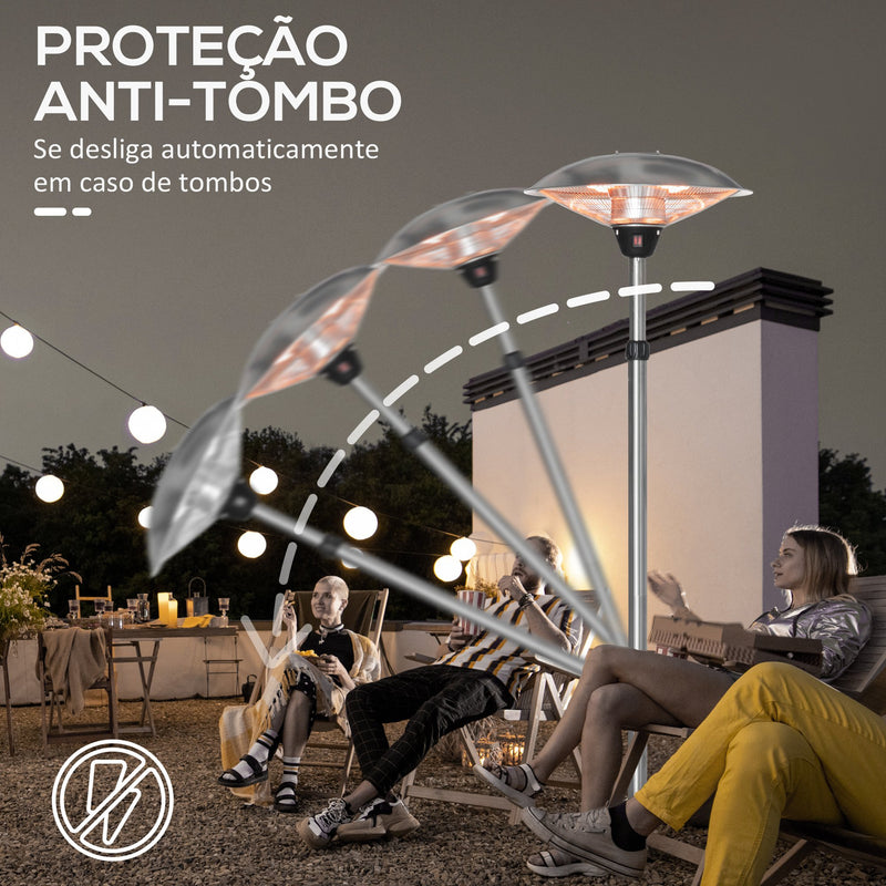 Aquecedor de Jardim Elétrico 3000W Aquecedor Infravermelho com 3 Níveis de Aquecimento Altura Ajustável Proteção IP44 para Terraço Pátio Ø58,5x160-200cm Prata