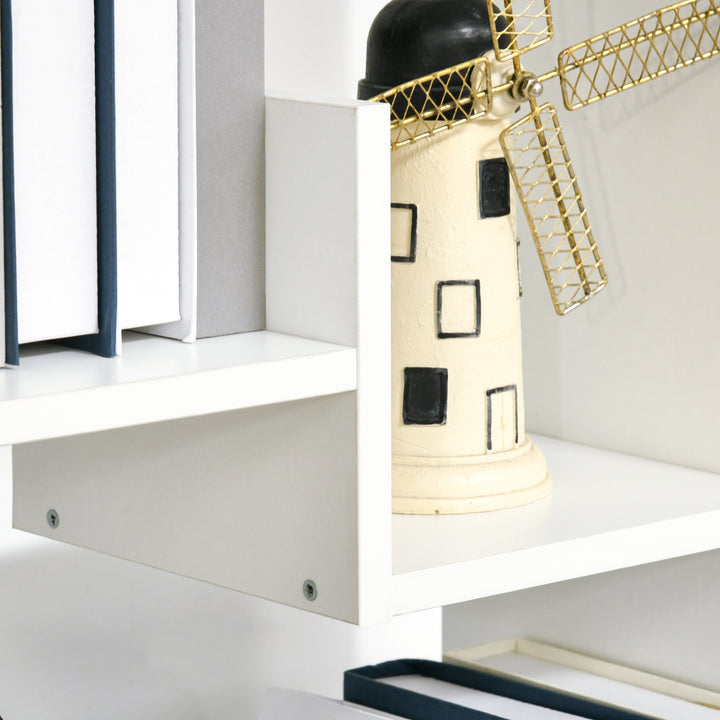 Estante para Livros de 6 Níveis Estante de Madeira com 11 Compartimentos Abertos para Sala de Estar Escritório Estúdio Anti-Tombamento Carga Máxima 100kg 61x21,6x162,6cm Branco