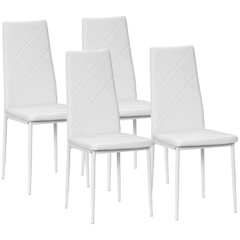 Conjunto de 4 Cadeiras de Sala de Jantar Estofadas em Couro Sintético Cadeiras de Cozinha com Encosto Alto e Pés de Aço Carga Máxima 120kg 41x50x97cm Branco