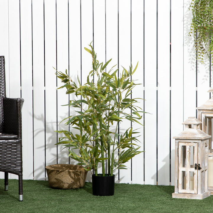 Planta Artificial de Bambu com Vaso 90cm Bambu Artificial com 504 Folhas Realistas Decoração para Sala de Estar Exterior Ø15x90 cm Verde