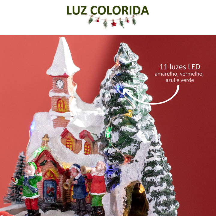 Aldeia de Natal Cena de Decoração Natalícia Iluminada com Luzes LED Trem Giratório e Música Decoração de Natal 20x19,5x20cm Multicor