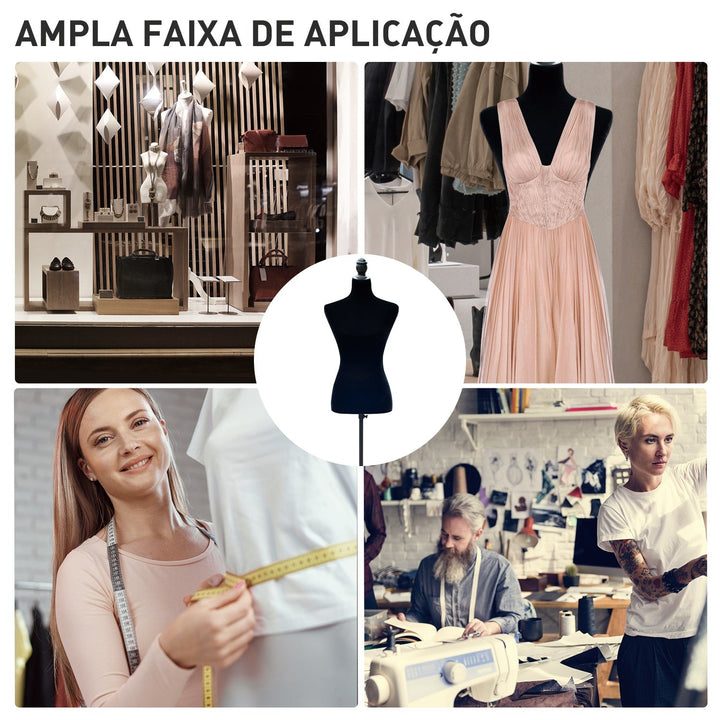 Manequim Feminino de Costura Busto de Senhora para Modistas Exibição Negro Altura Ajustável a 130-168cm