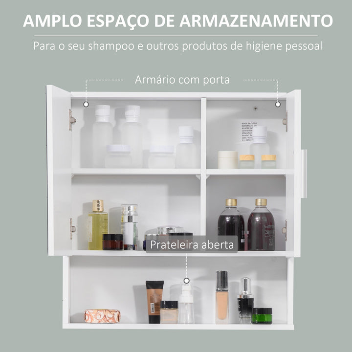 Armário Casa de Banho com Espelho Móvel Suspenso de Casa de Banho com 2 Portas e 2 Prateleiras Interiores Ajustáveis 54x15,2x55,3cm Branco