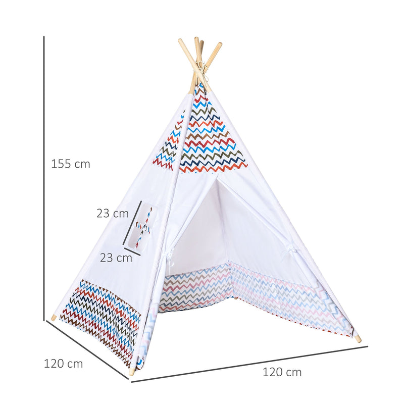 Tenda Tipi para Crianças acima de 3 Anos Tenda Tipi Infantil de Madeira Portátil com Janela para Interiores e Exteriores 120x120x155cm Branco