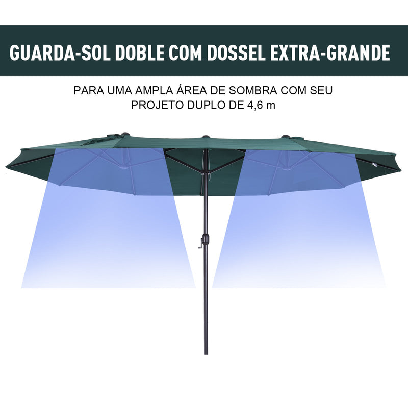 Pára-Sol Duplo de jardim com Manivela Resistente À Água e Proteção UV 460x240 cm Verde