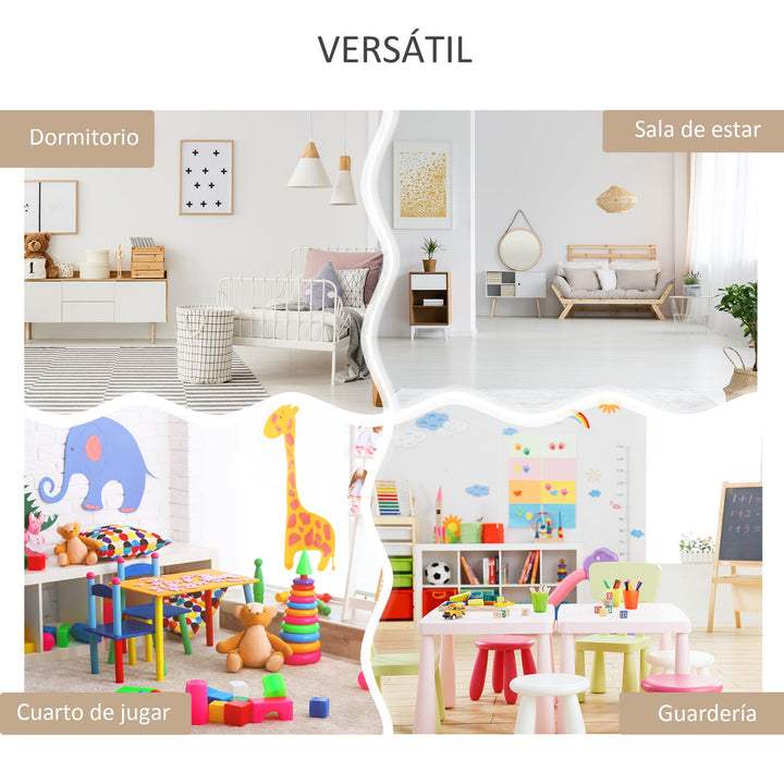 Estante de Madeira para Brinquedos com 3 Compartimentos 2 Cubos e Gaveta Móvel com 4 Rodas Estante para Livros Infantil para Dormitório Infantil Sala de Jogos 60x29,9x90cm Branco