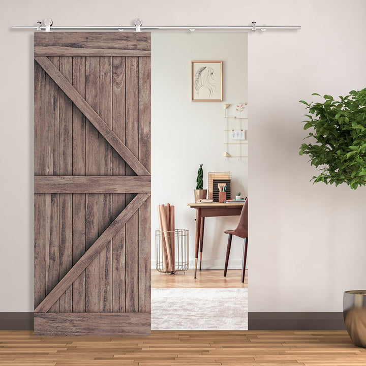 Kit para porta deslizante de madeira em trilho de aço inoxidável - 2,5x200cm