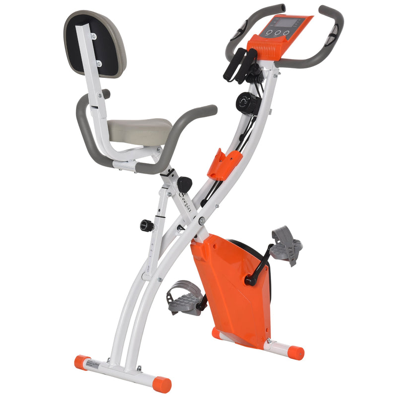 Bicicleta Estática Dobrável com Altura e Resistência Ajustáveis com Tela LCD e Assento com Encosto 51x97x115cm Laranja