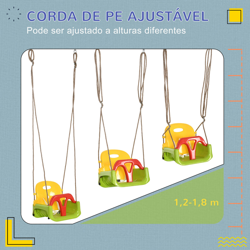 Baloiço para Bebé 3 em 1 com Encosto Desmontável Cordas Ajustáveis e Barra em T Baloiço Infantil para Crianças de 9-36 Meses para Interior e Exterior 42x33x120-180 cm Multicor