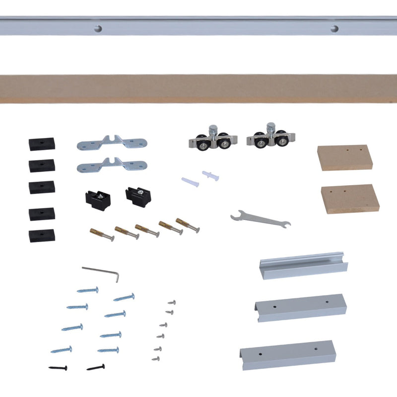 Kit de instalação com trilho e guia para porta deslizante - Alumínio e Madeira - 200x3,05x3,06 cm