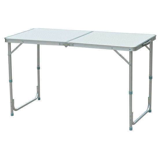 Mesa de acampamento dobrável e conversível com altura ajustável - Cor: Branco - Alumínio e MDF - 120x60x54-70cm
